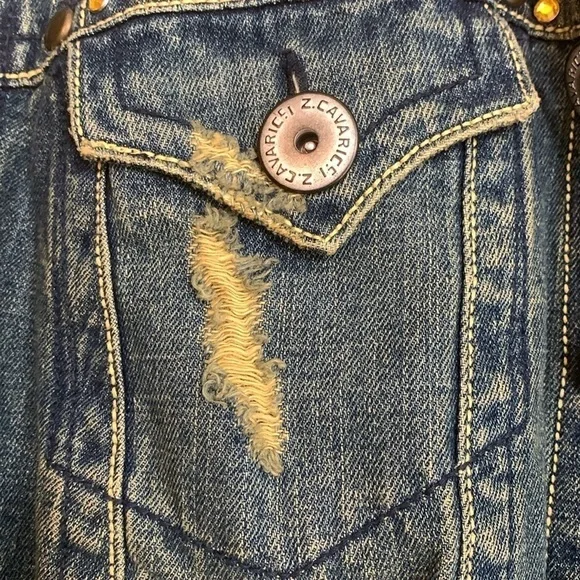 Z. Cavaricci Y2K Denim Blue Jean Bird Embroidery Distressed Button Down Jacket 4 - Picture 11 of 17